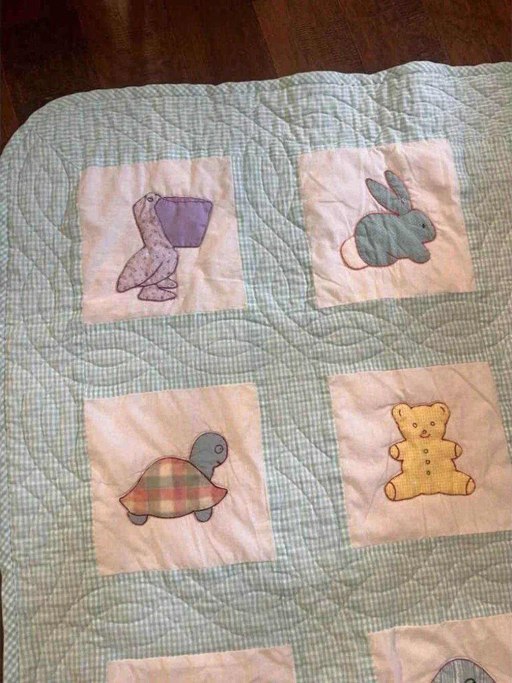 Vintage Handmade Baby Crib Quilt Crib Blanket Multicolor Animals 55x42